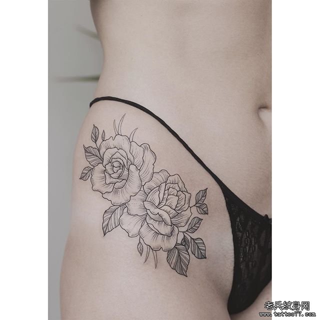 大腿花朵纹身图案