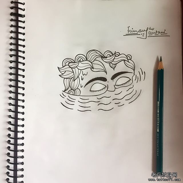 抽象线条水人纹身手稿