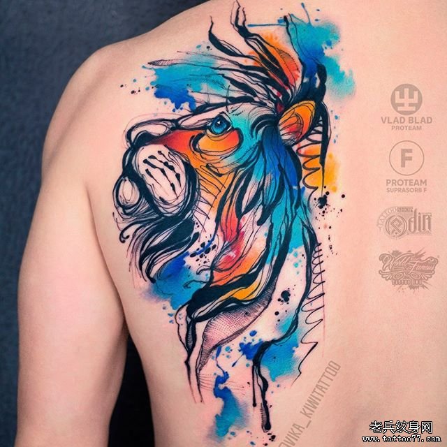 水彩豹子肩胛纹身图案