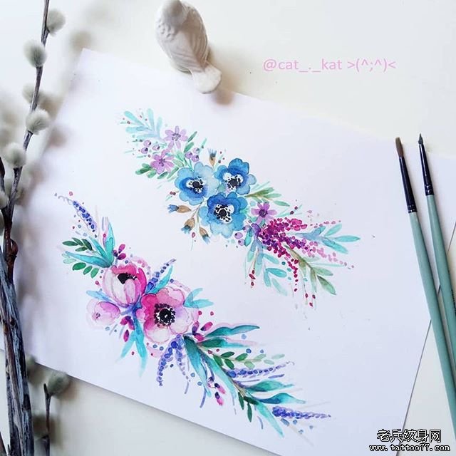 水彩花卉纹身图案