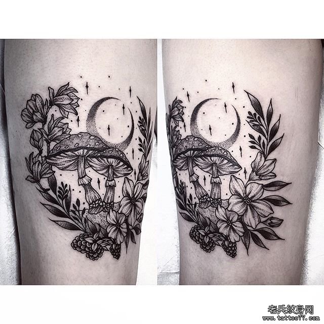 手臂个性甩针点刺花纹身图案