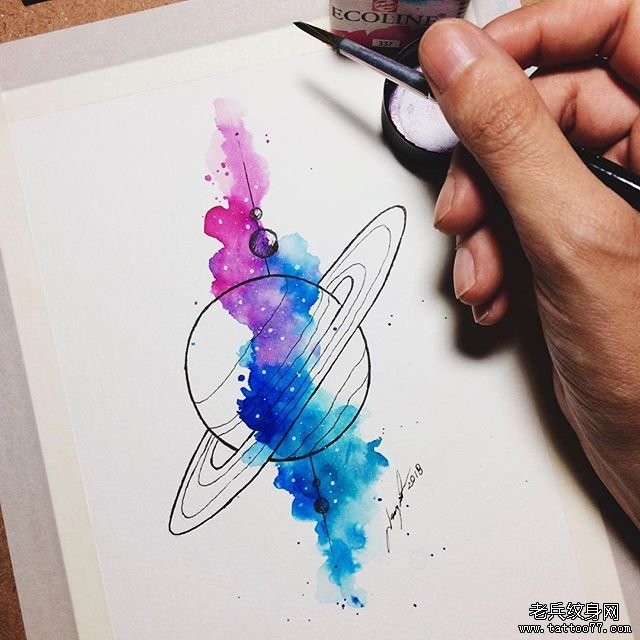 水彩星球纹身手稿
