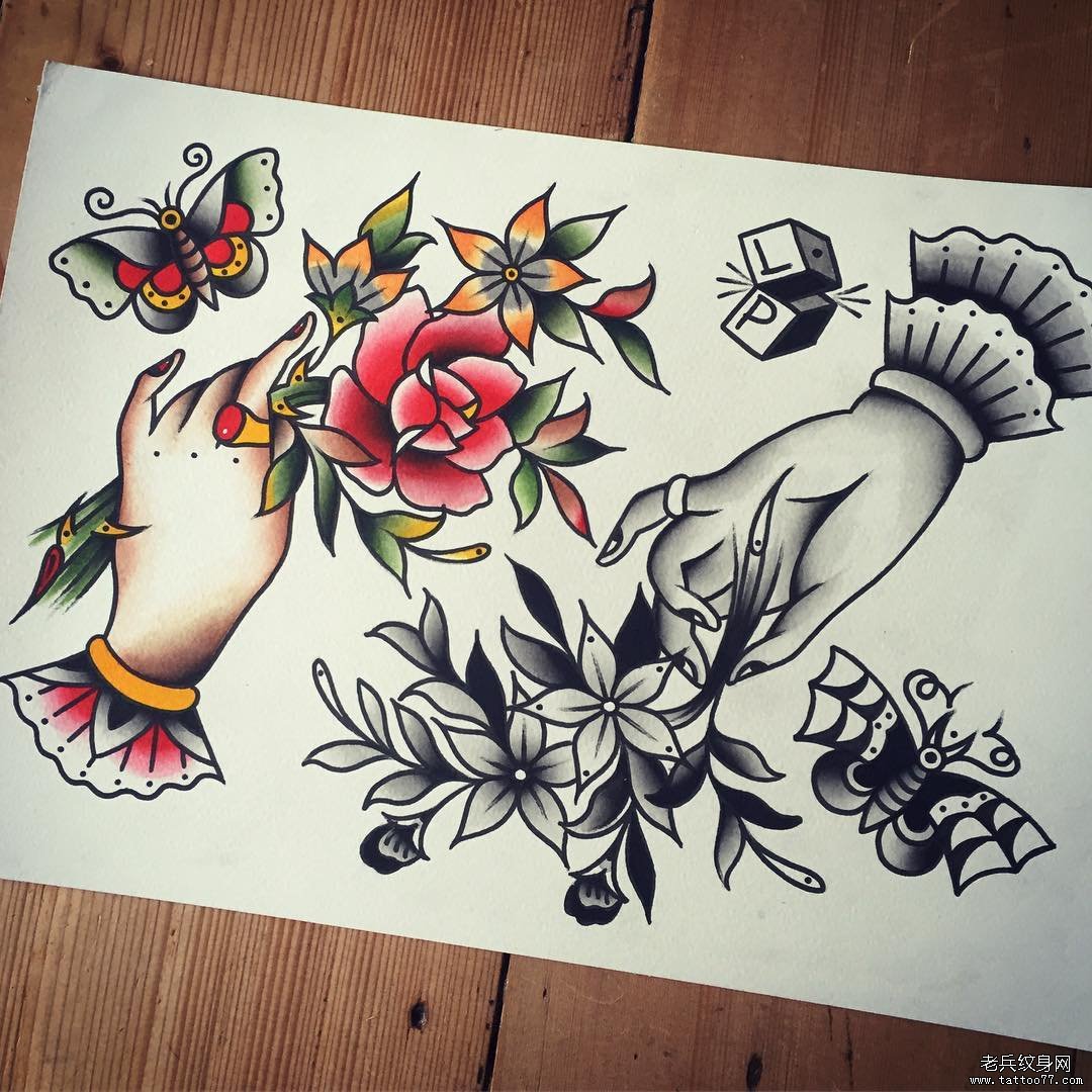 手花卉蝴蝶手稿