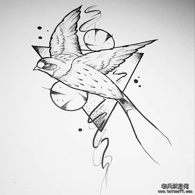 黑灰小鸟纹身图案