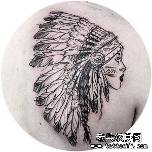 黑灰印第安女郎纹身