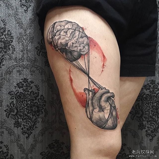 大腿心脏脑子纹身图案