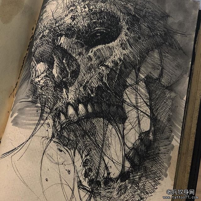 骷髅纹身手稿图片