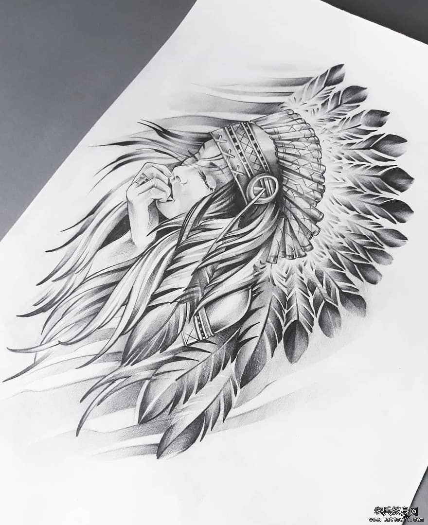 黑灰印第安人纹身图案
