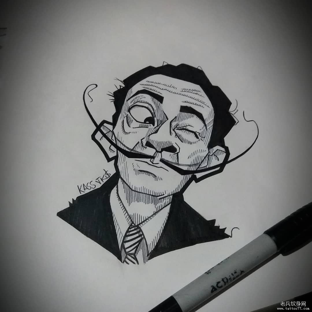 打通肖像人物纹身手稿图案