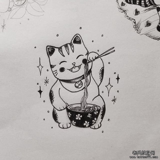 卡通招财猫纹身图案