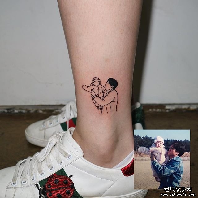 腿部简笔画纹身图案