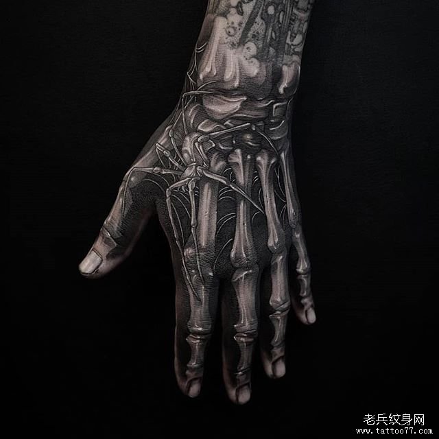 个性手背骷髅骨头纹身图案