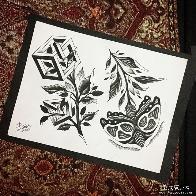 个性几何纹身手稿