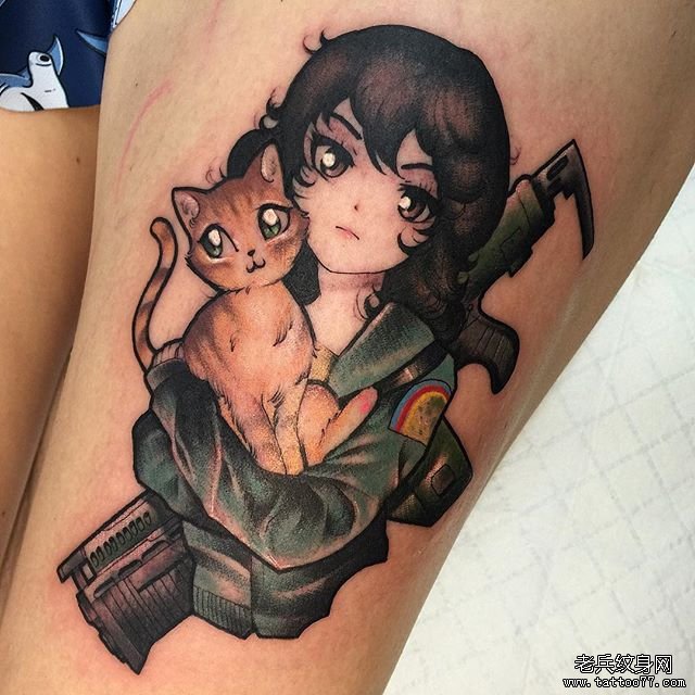 手臂卡通人物猫咪纹身