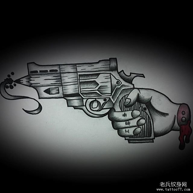黑灰手枪手纹身图案