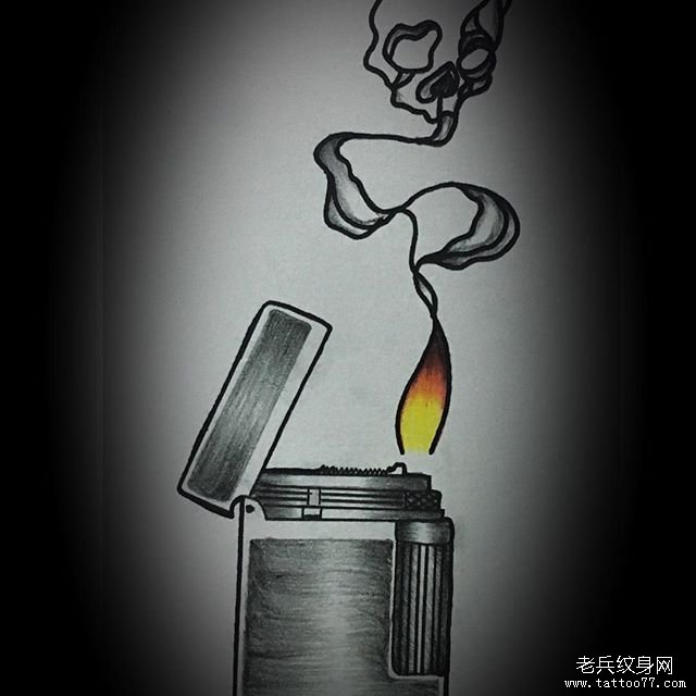 黑灰打火机骷髅纹身图案