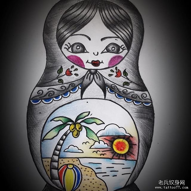 色彩套娃纹身图案