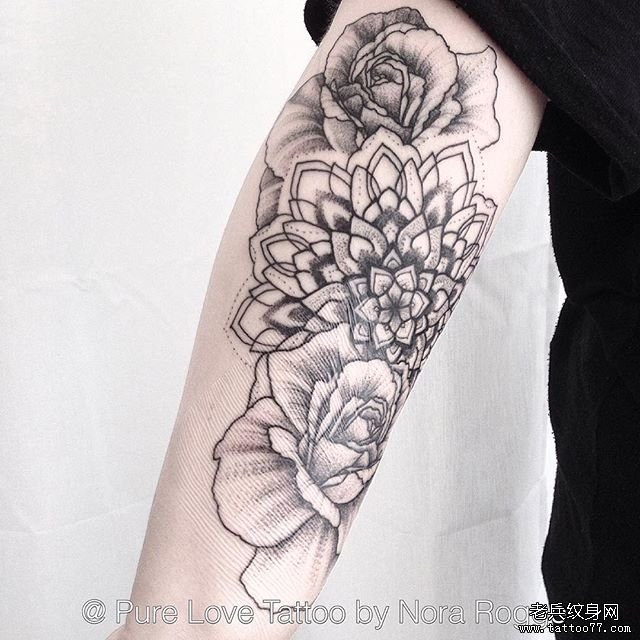 胳膊梵花点刺花朵纹身图案