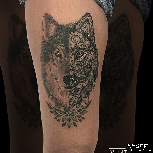 大腿狼头纹身图案