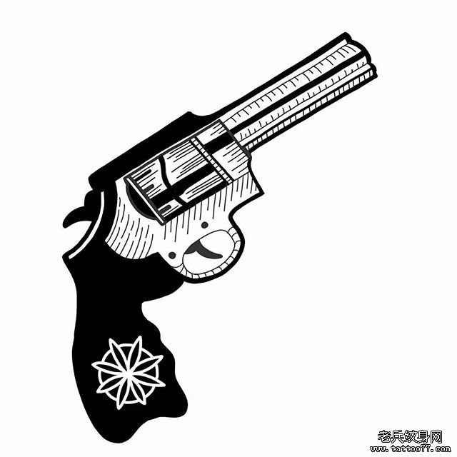 个性黑白school风格手枪纹身手稿