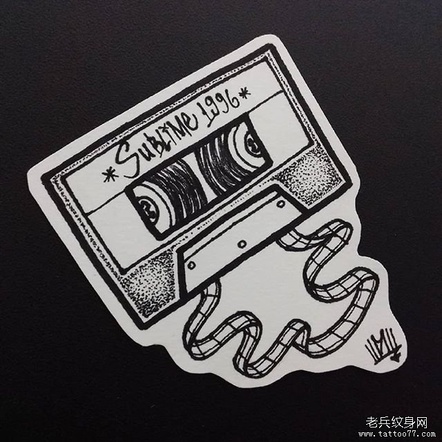 个性黑灰磁带纹身手稿
