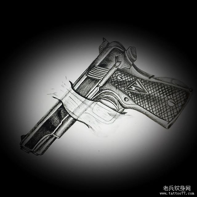 黑灰手枪纹身图案
