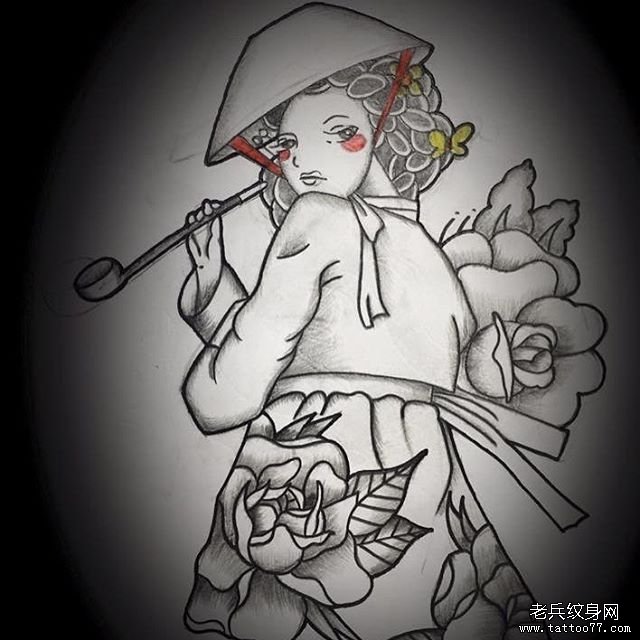 黑灰女孩纹身图案