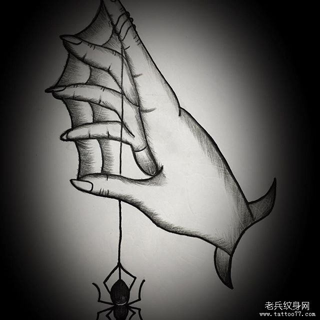 黑灰手蜘蛛纹身图案