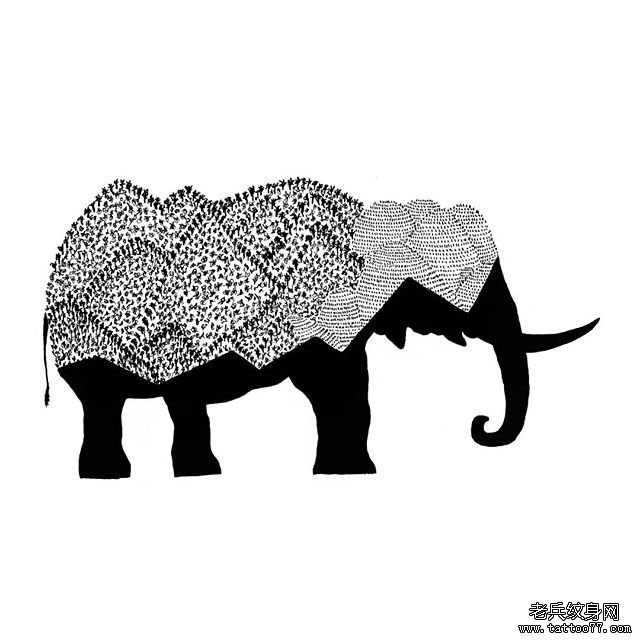 个性小清新点刺大象纹身图案