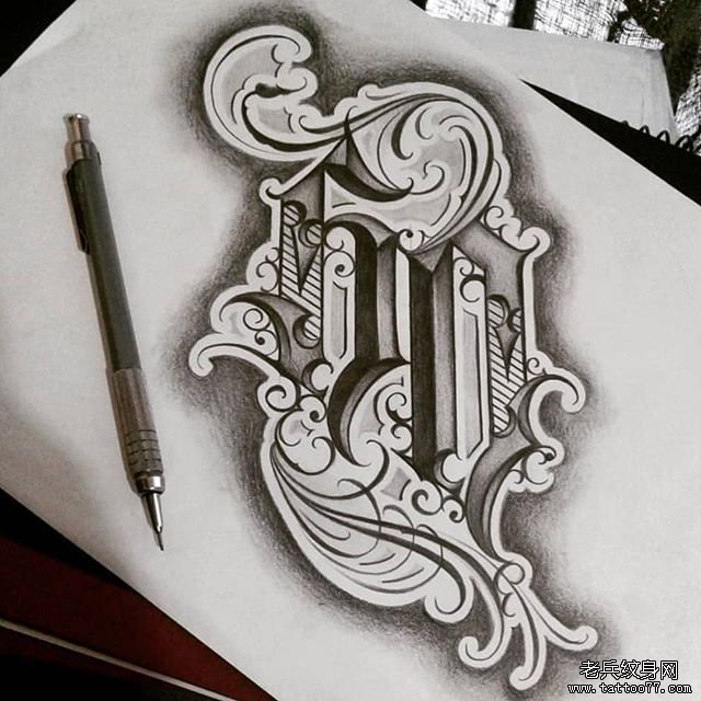 英文花体字纹身手稿图案