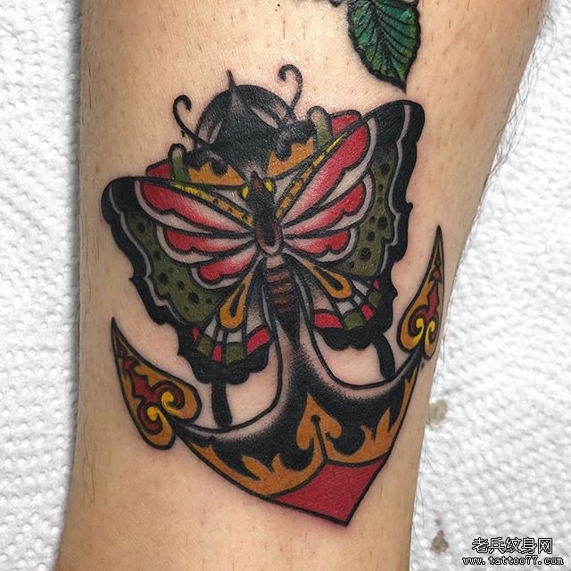 色彩蝴蝶船锚纹身