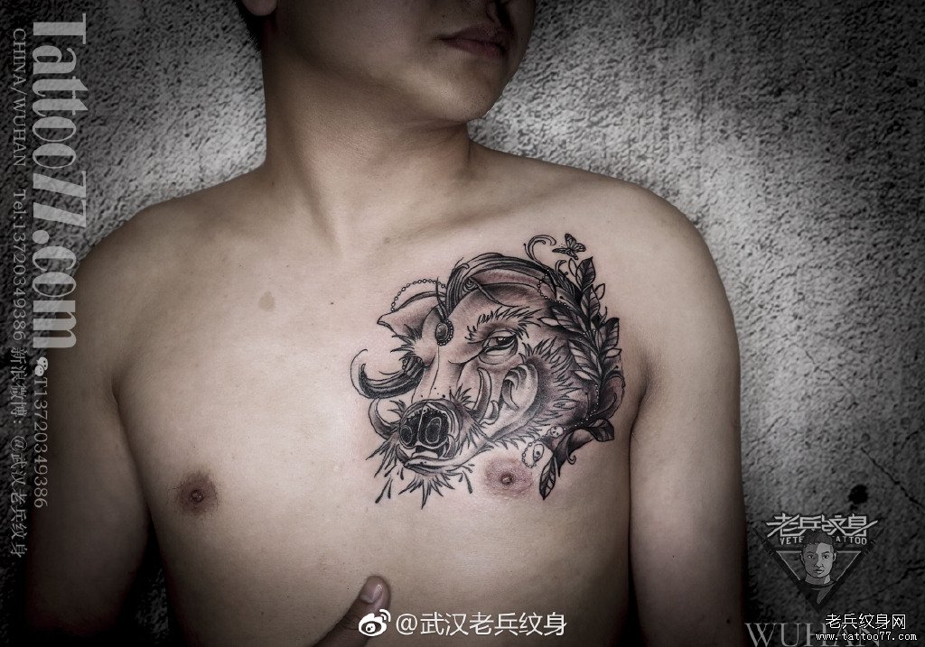 胸部野猪纹身图案