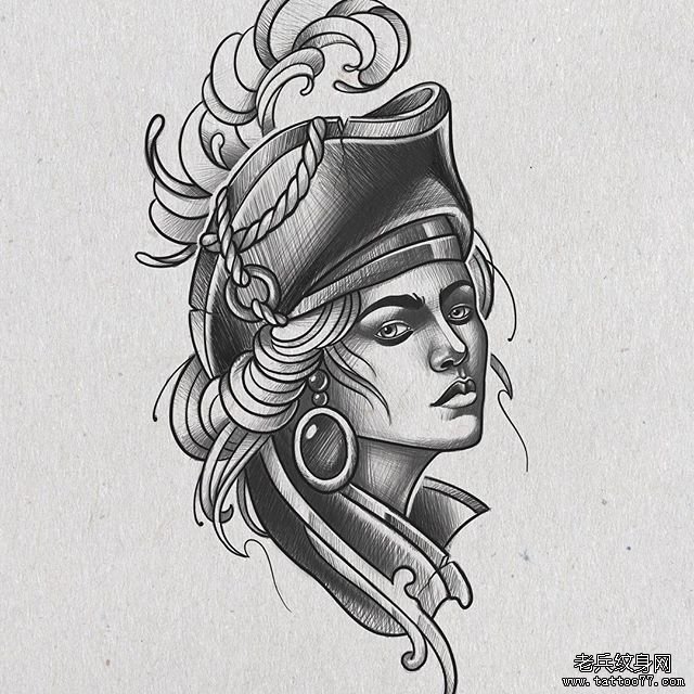 黑灰女郎纹身图案