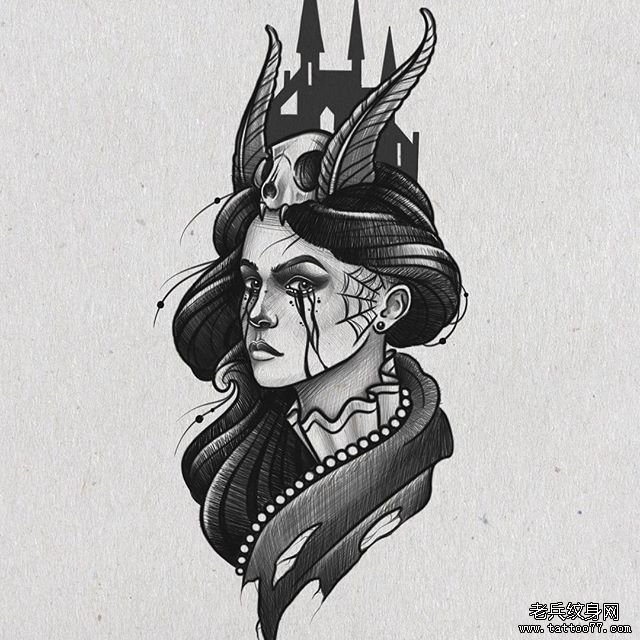 黑灰女郎纹身图案
