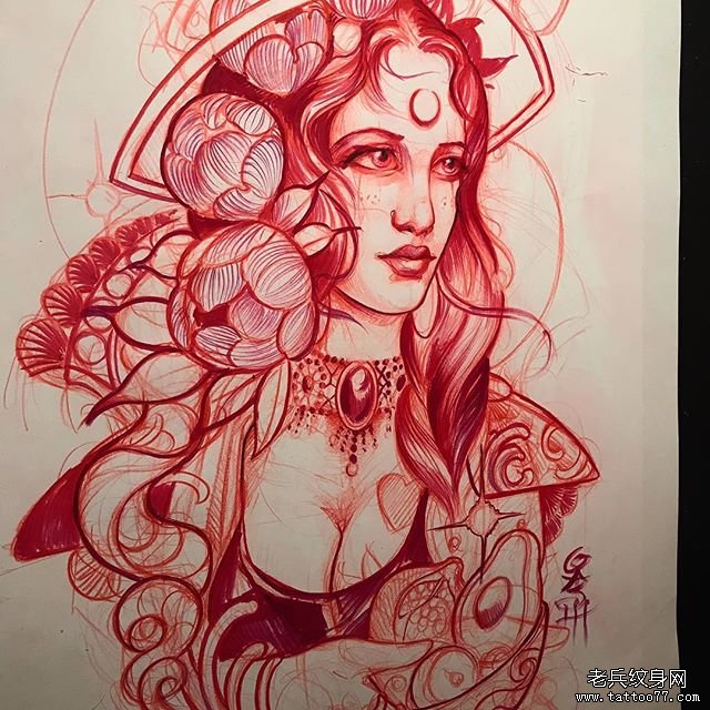newschool女郎纹身线稿
