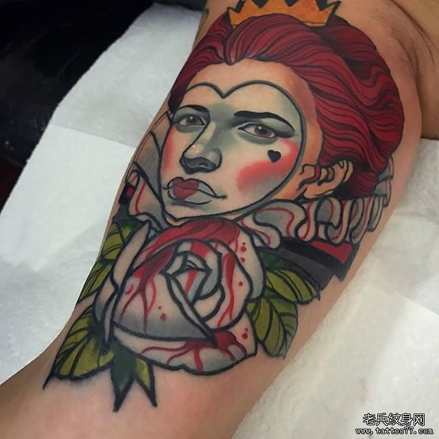 色彩小丑女玫瑰纹身图案