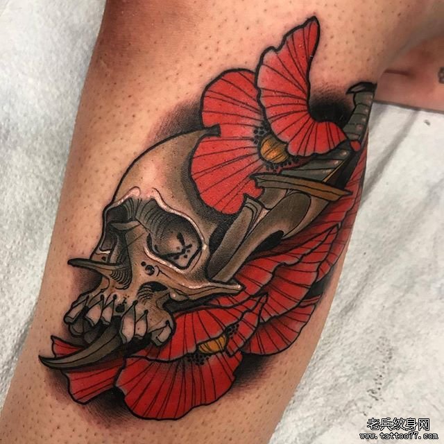 色彩骷髅罂粟纹身