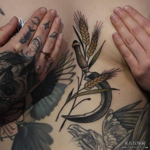 色彩镰刀麦穗纹身图案
