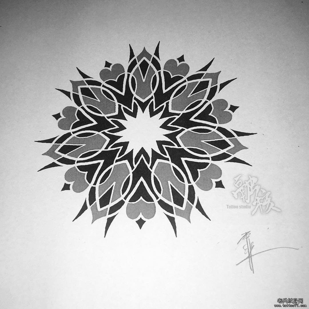 梵花纹身手稿图案