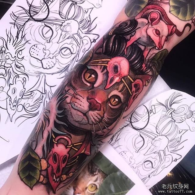 色彩猫咪老鼠纹身图案