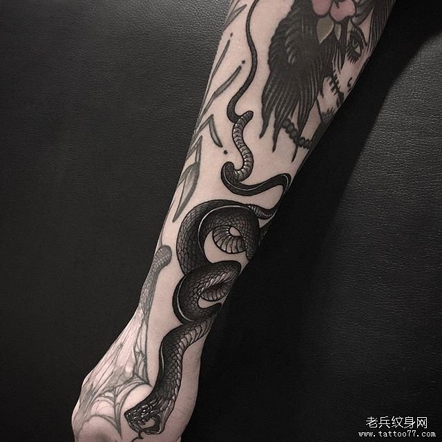 黑灰蛇手臂纹身
