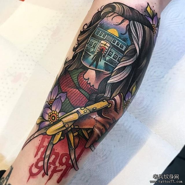 色彩女郎风景纹身图案