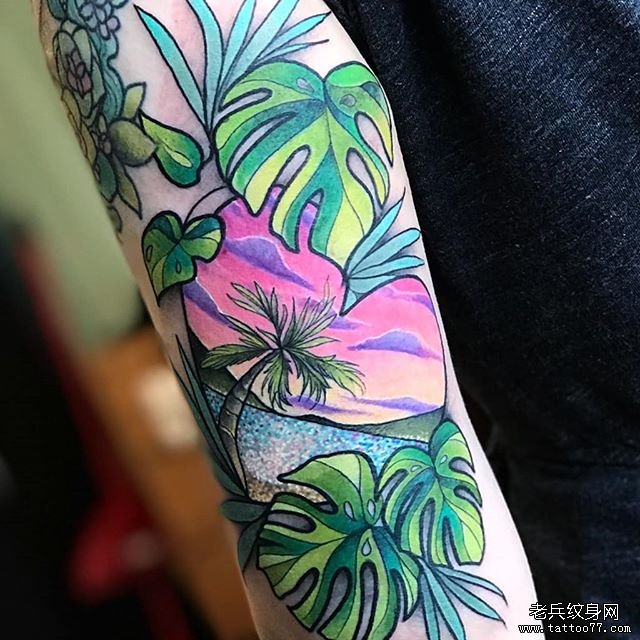 色彩风景树叶纹身图案