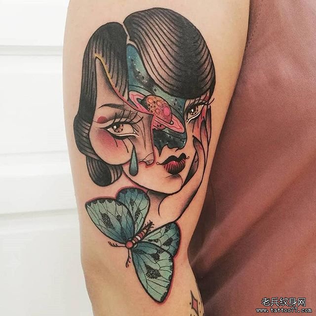 色彩女郎蝴蝶纹身图案