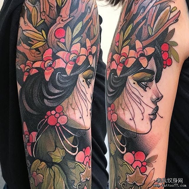 色彩女郎纹身图案