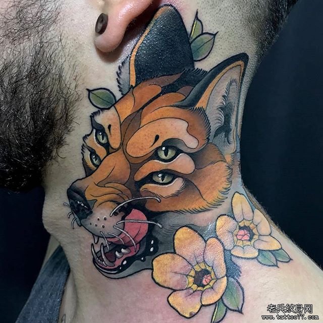 脖子school狐狸纹身图案