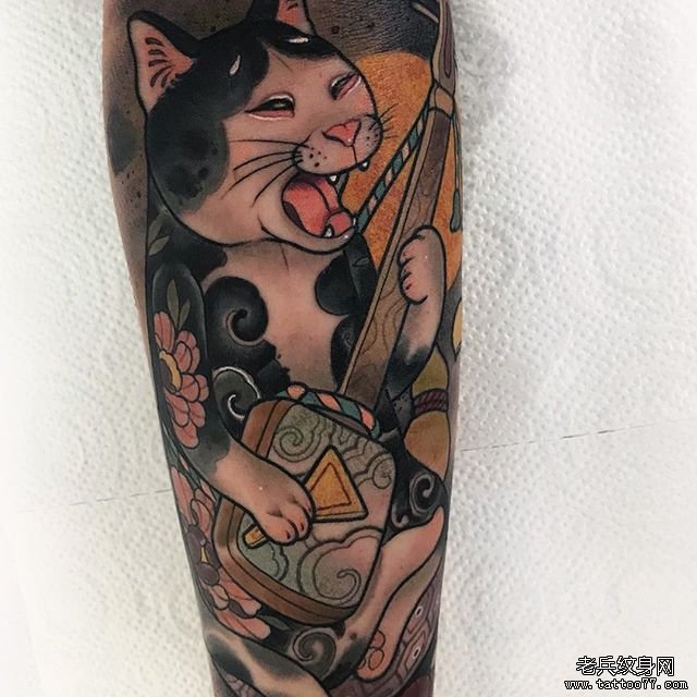 日式school猫纹身图案