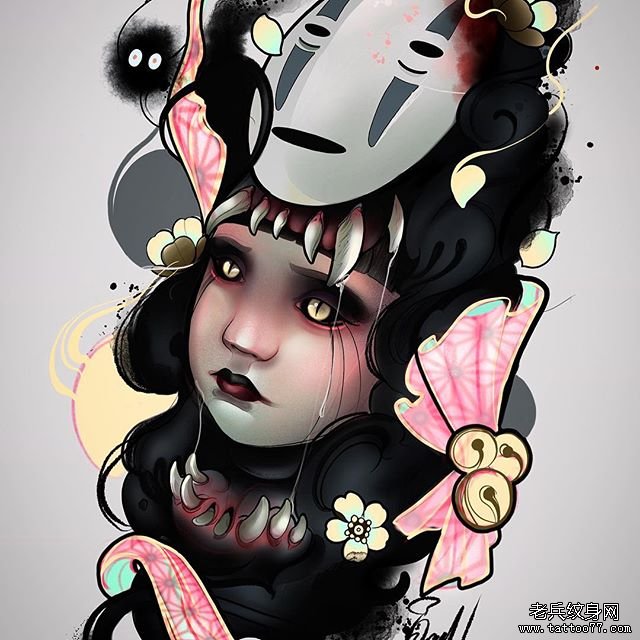 个性女孩纹身手稿