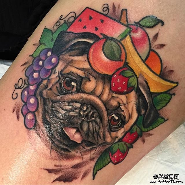 色彩狗水果手臂纹身