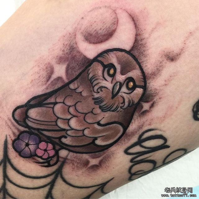 色彩猫头鹰纹身图案